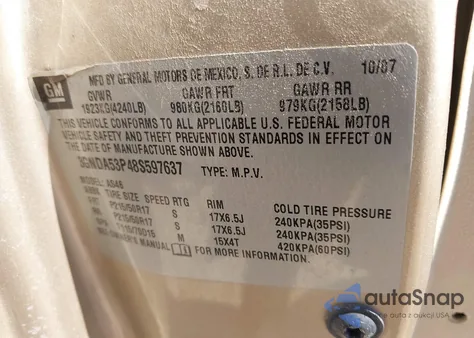 2008 Chevrolet Hhr Lt z USA, uszkodzony, nr VIN 3GNDA53P48S597637